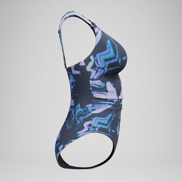 Women's Shaping Printed V Neck Swimsuit Purple/Grey