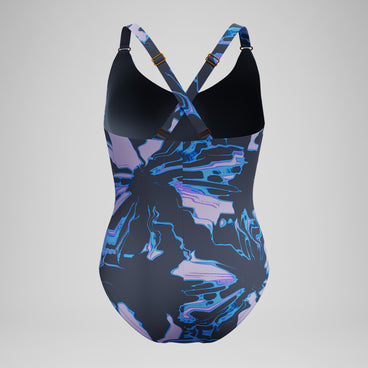 Women's Shaping Printed V Neck Swimsuit Purple/Grey