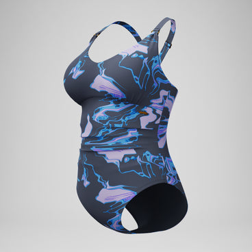 Women's Shaping Printed V Neck Swimsuit Purple/Grey