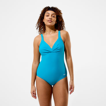 Women's Solid Cross Knot Swimsuit Blue