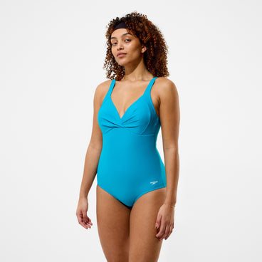 Women's Solid Cross Knot Swimsuit Blue