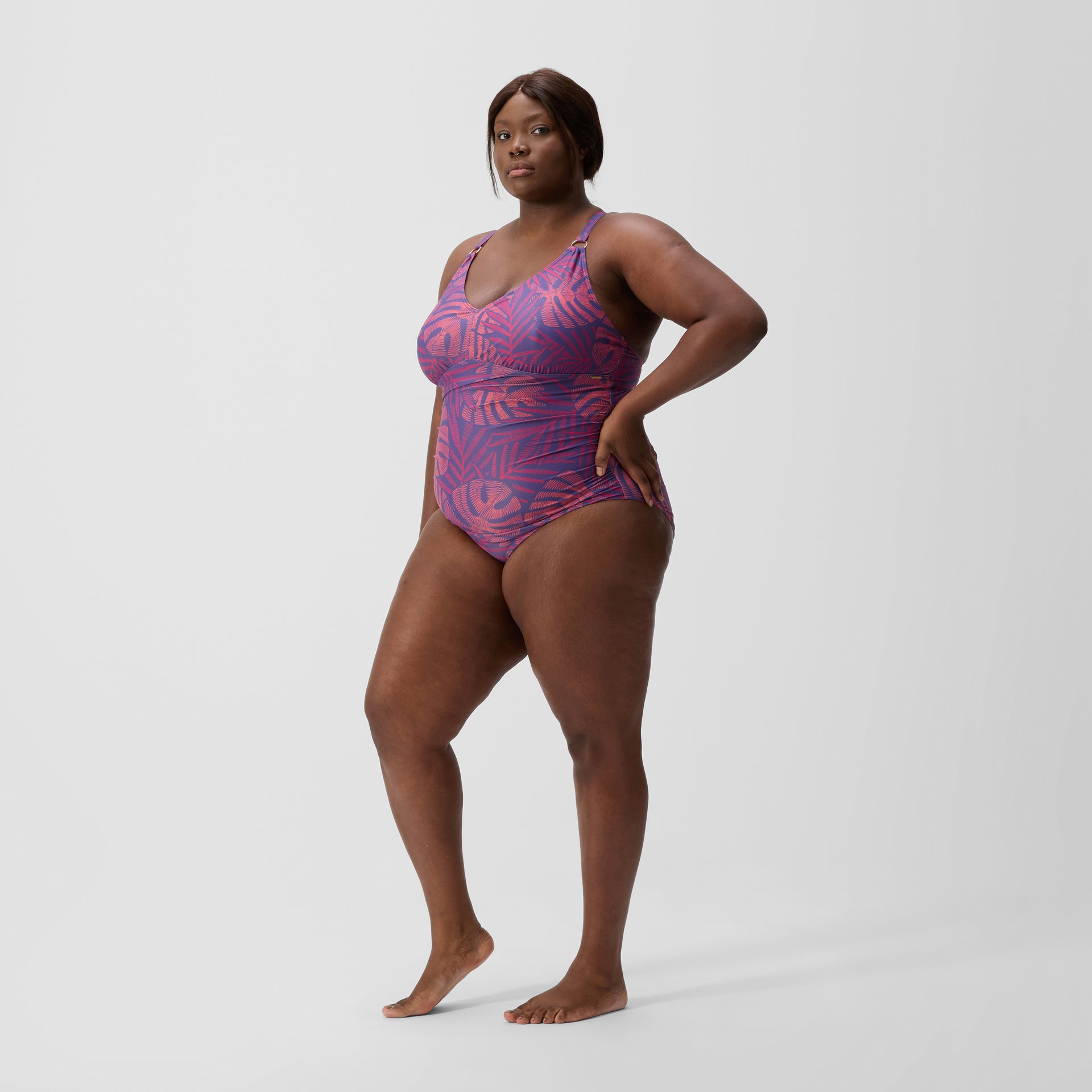 Plus Shaping V Neck Swimsuit Pink Orange
