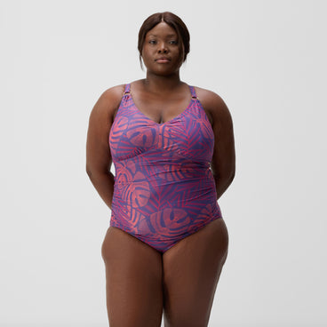 Women's Plus Size Shaping V Neck Swimsuit Pink/Orange