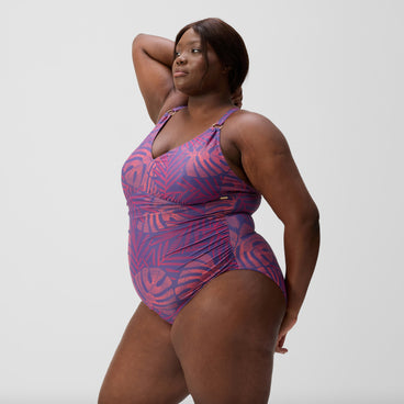 Women's Plus Size Shaping V Neck Swimsuit Pink/Orange