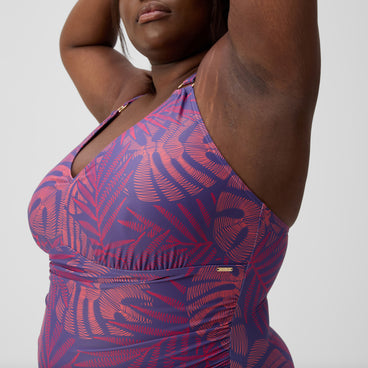 Women's Plus Size Shaping V Neck Swimsuit Pink/Orange