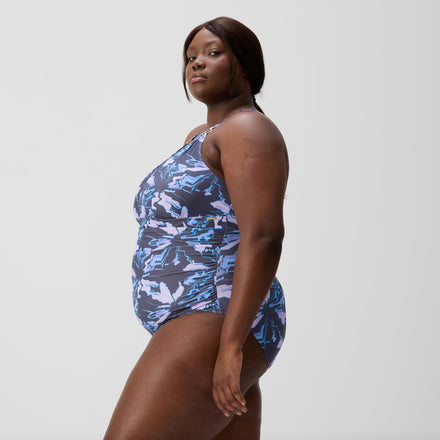 Women's Plus Size Shaping V Neck Swimsuit Grey/Blue