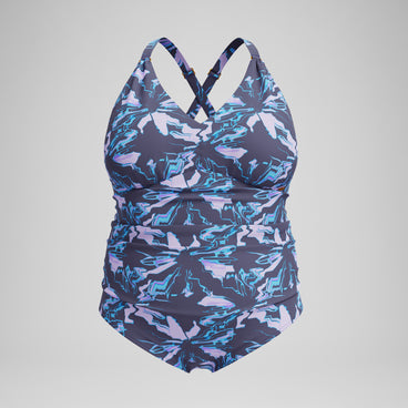 Women's Plus Size Shaping V Neck Swimsuit Grey/Blue