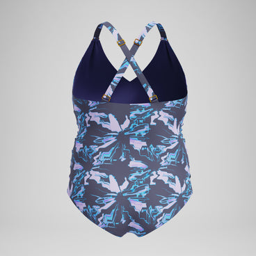 Women's Plus Size Shaping V Neck Swimsuit Grey/Blue