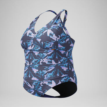 Women's Plus Size Shaping V Neck Swimsuit Grey/Blue