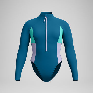 Women's Colourblock Long Sleeve Zip Swimsuit DarkTeal/Green