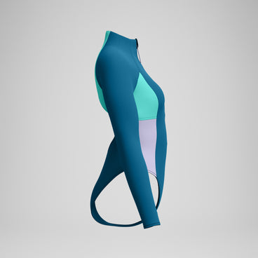 Women's Colourblock Long Sleeve Zip Swimsuit DarkTeal/Green