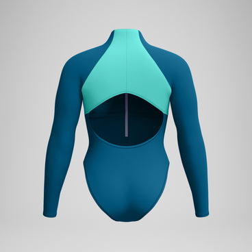 Women's Colourblock Long Sleeve Zip Swimsuit DarkTeal/Green