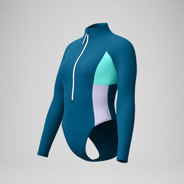 Women's Colourblock Long Sleeve Zip Swimsuit DarkTeal/Green