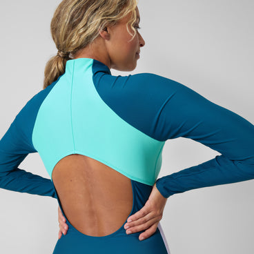 Women's Colourblock Long Sleeve Zip Swimsuit DarkTeal/Green