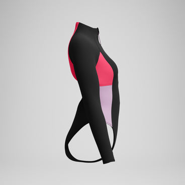 Women's Colorblock Long Sleeve Zip Swimsuit Black/Red