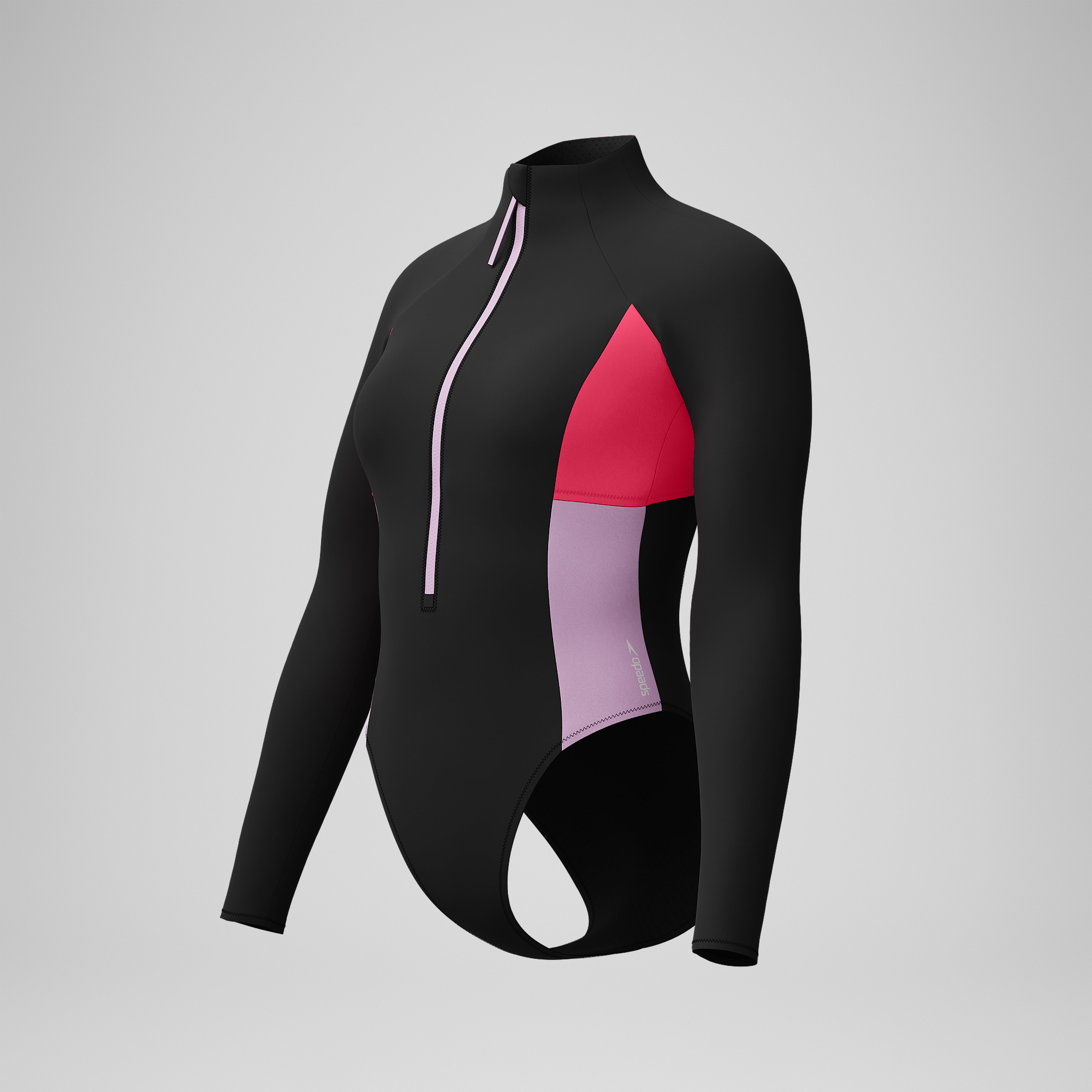 Women's Colorblock Long Sleeve Zip One Piece Black/Red | Speedo