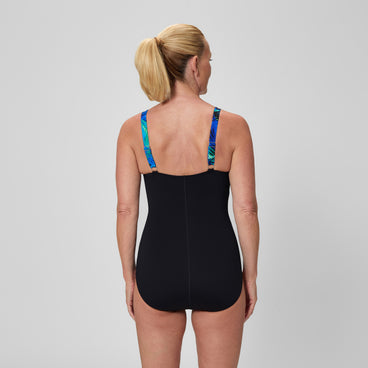 Women's Blocked Square Neck Swimsuit Black/Blue