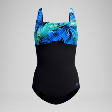 Women's Blocked Square Neck Swimsuit Black/Blue