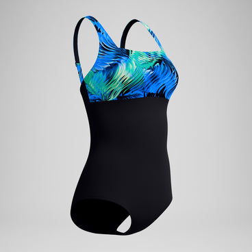 Women's Blocked Square Neck Swimsuit Black/Blue