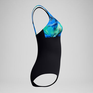 Women's Blocked Square Neck Swimsuit Black/Blue