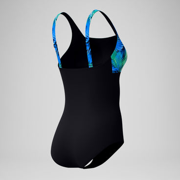 Women's Blocked Square Neck Swimsuit Black/Blue