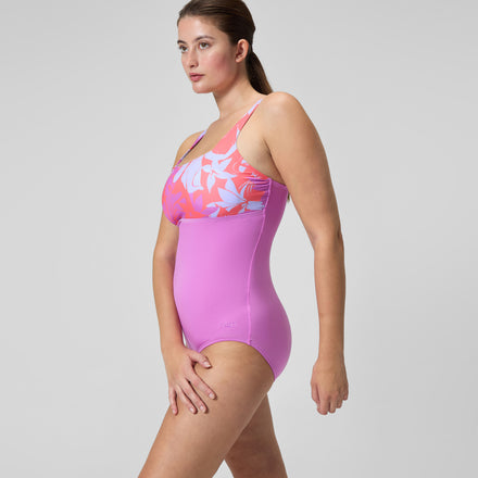 Women's Print ed Square Neck One Piece Purple