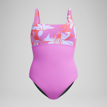 Women's Print ed Square Neck One Piece Purple