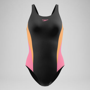 Women's Colourblock Muscleback Swimsuit Black/Peach