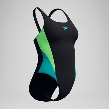 Women's Colourblock Splice 2.0 Swimsuit Black/Aqua/Green