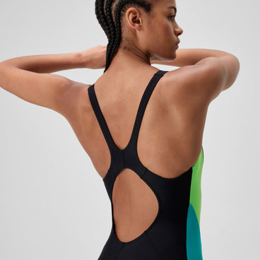 Women's Colourblock Splice 2.0 Swimsuit Black/Aqua/Green