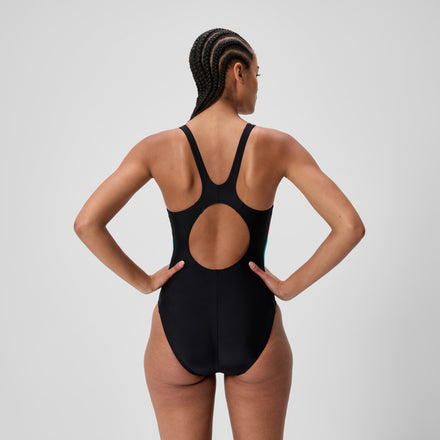 Women's Colourblock Splice 2.0 Swimsuit Black/Aqua/Red