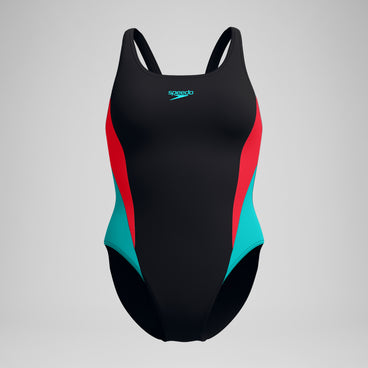 Women's Colourblock Splice 2.0 Swimsuit Black/Aqua/Red