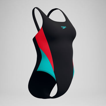 Women's Colourblock Splice 2.0 Swimsuit Black/Aqua/Red