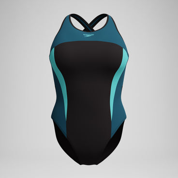 Women's Highneck Splice Crossback Swimsuit DarkTeal/Green