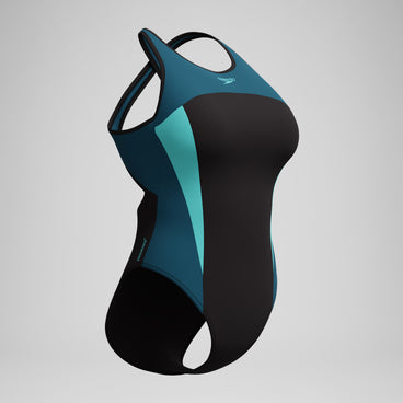 Women's Highneck Splice Crossback Swimsuit DarkTeal/Green