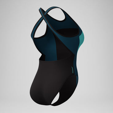Women's Highneck Splice Crossback Swimsuit DarkTeal/Green