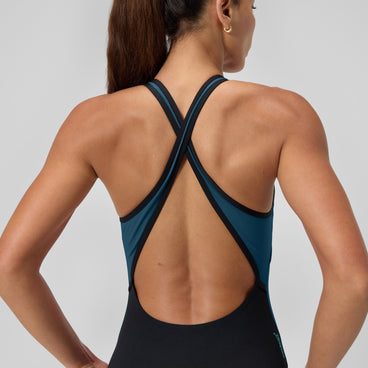 Women's Highneck Splice Crossback Swimsuit DarkTeal/Green