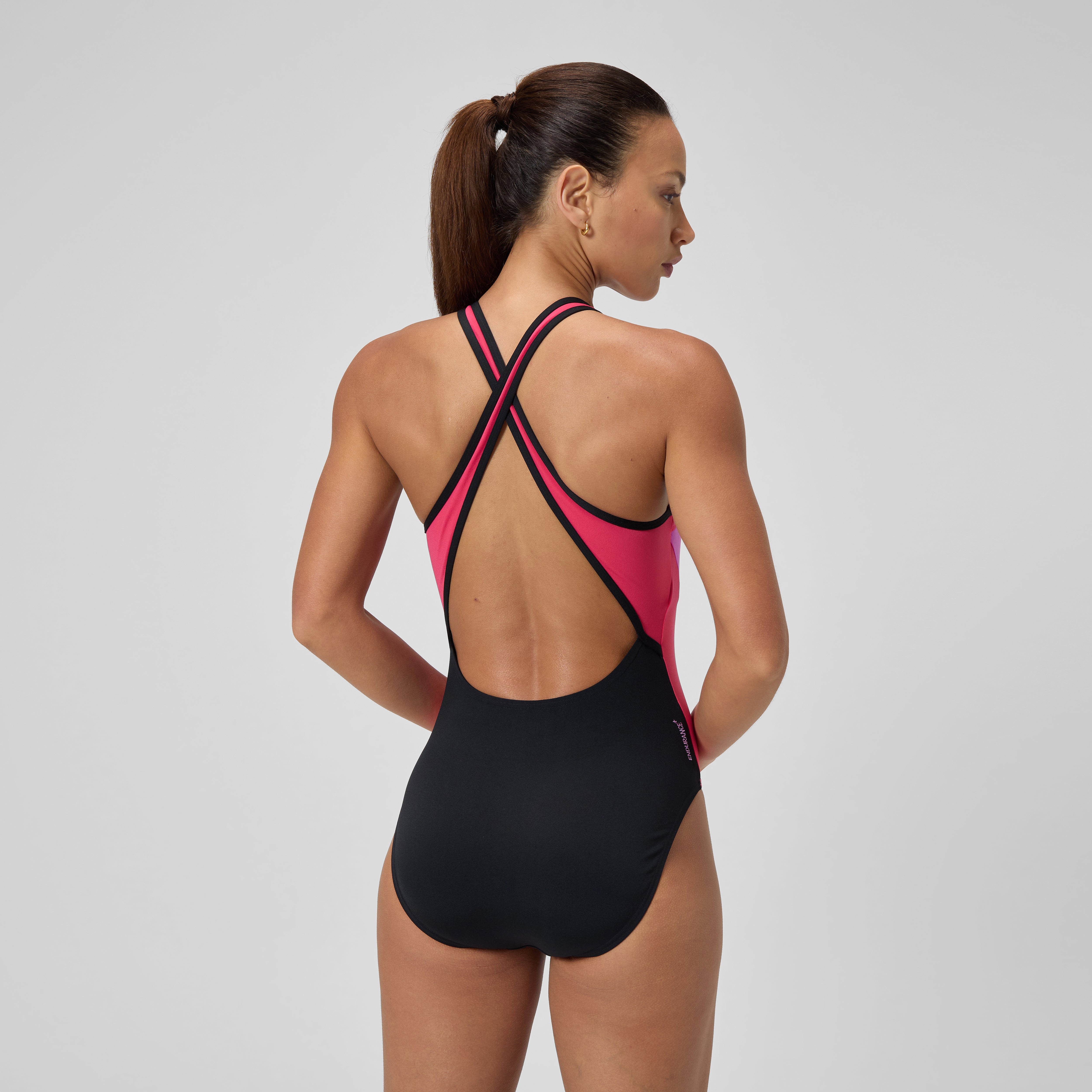 Women's High Neck Splice Crossback Swimsuit Black/Pink | Speedo