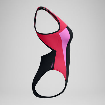 Women's Highneck Splice Crossback Swimsuit Black/Pink