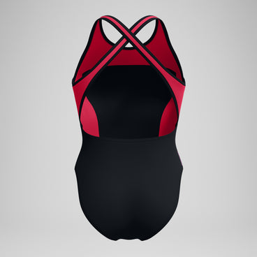 Women's Highneck Splice Crossback Swimsuit Black/Pink