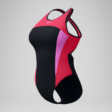 Women's Highneck Splice Crossback Swimsuit Black/Pink