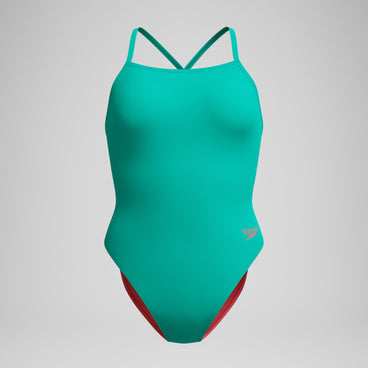 Women's Solid Twist Back One Piece Green