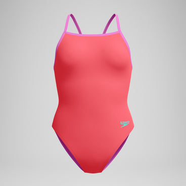Women's Solid Tri Back One Piece Orange