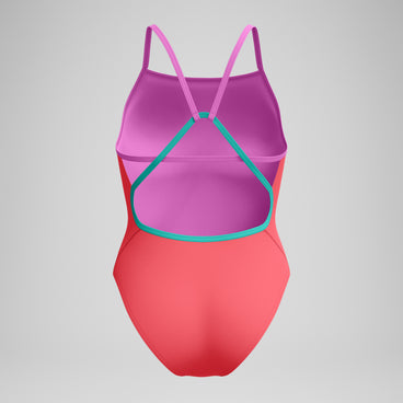 Women's Solid Tri Back One Piece Orange