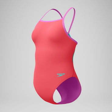 Women's Solid Tri Back One Piece Orange