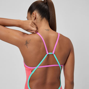 Women's Solid Tri Back One Piece Orange