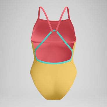 Women's Solid Tri Back One Piece Yellow