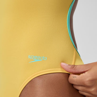 Women's Solid Tri Back One Piece Yellow