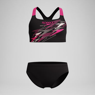Girls Medley Logo Racerback Bikini Black/Pink