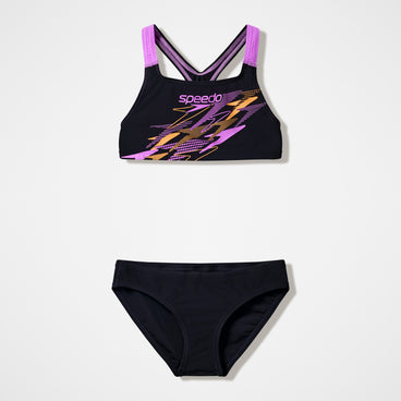 Girls Medley Logo Racerback Bikini Set Black/Pink
